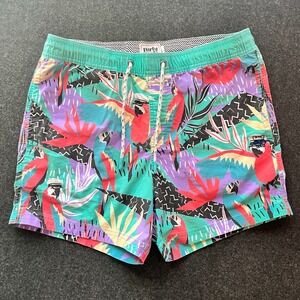 Party Pants Swim Trunks Mens L Multi Color Excellent Tropical Parrot P12211106
